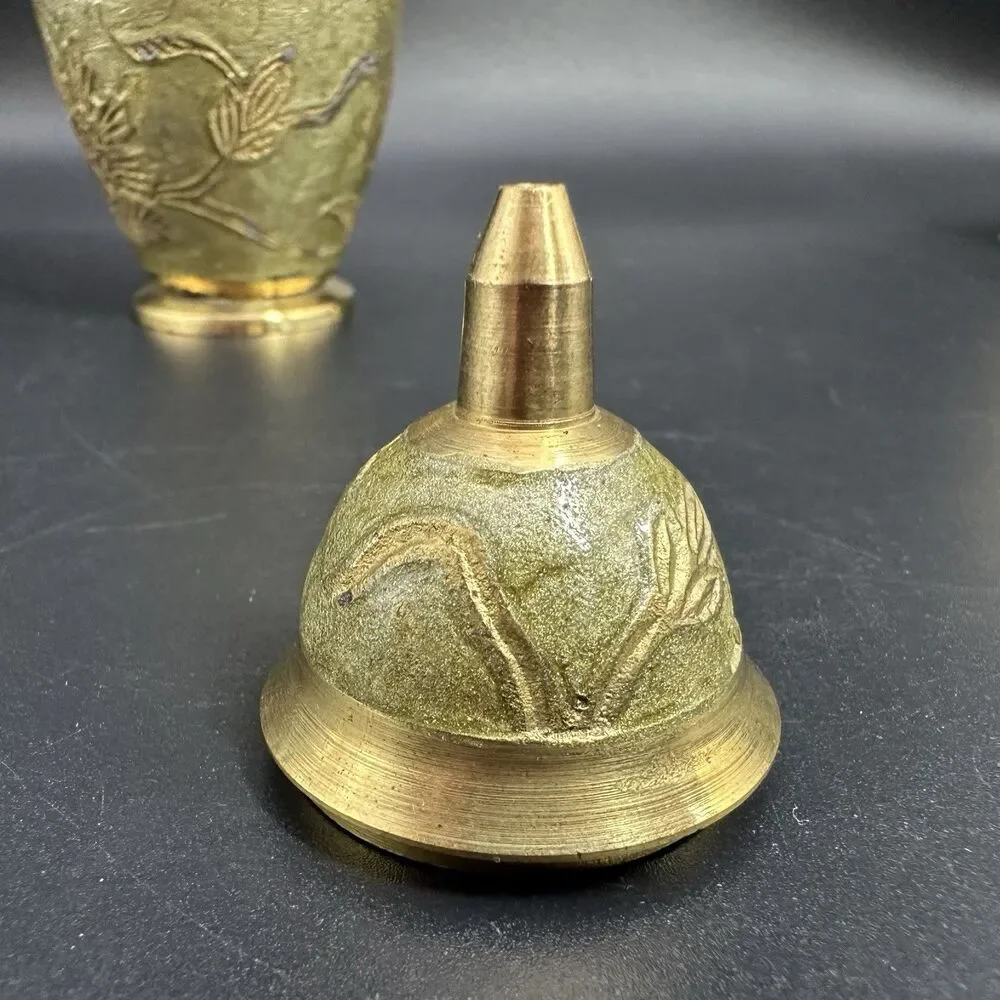Vintage Anglo Indian Brass Decor Set Sage Green Enamel Pitcher & Lidded Jar